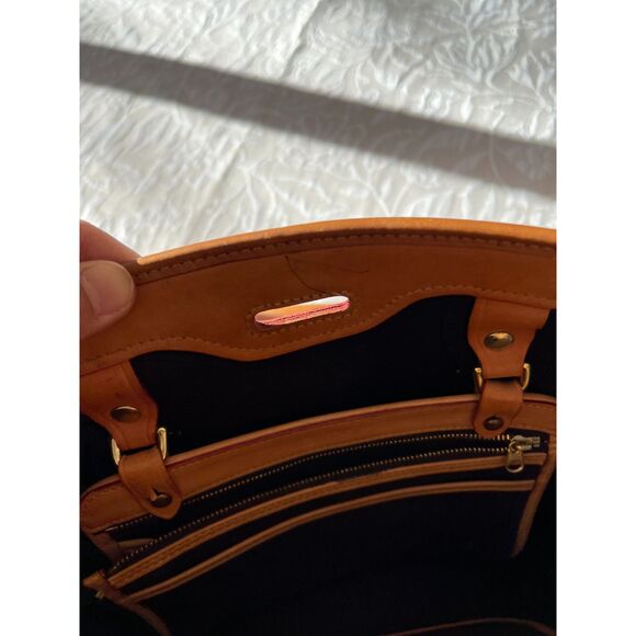 Vintage 90s Dooney & Bourke Cabriolet Red Canvas Tan Leather Bucket Bag Tote - Picture 12 of 13